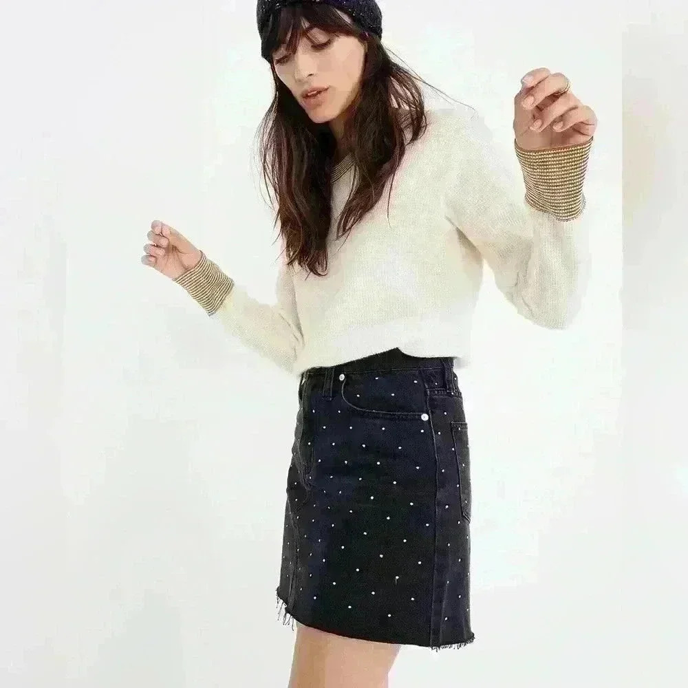 Madewell Rigid Denim A-Line Mini Skirt: Metallic Dots Edition Size 25